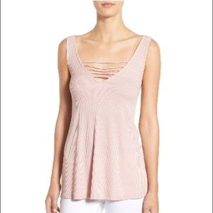 Socialite Strappy Ribbed Pink Tank Size S